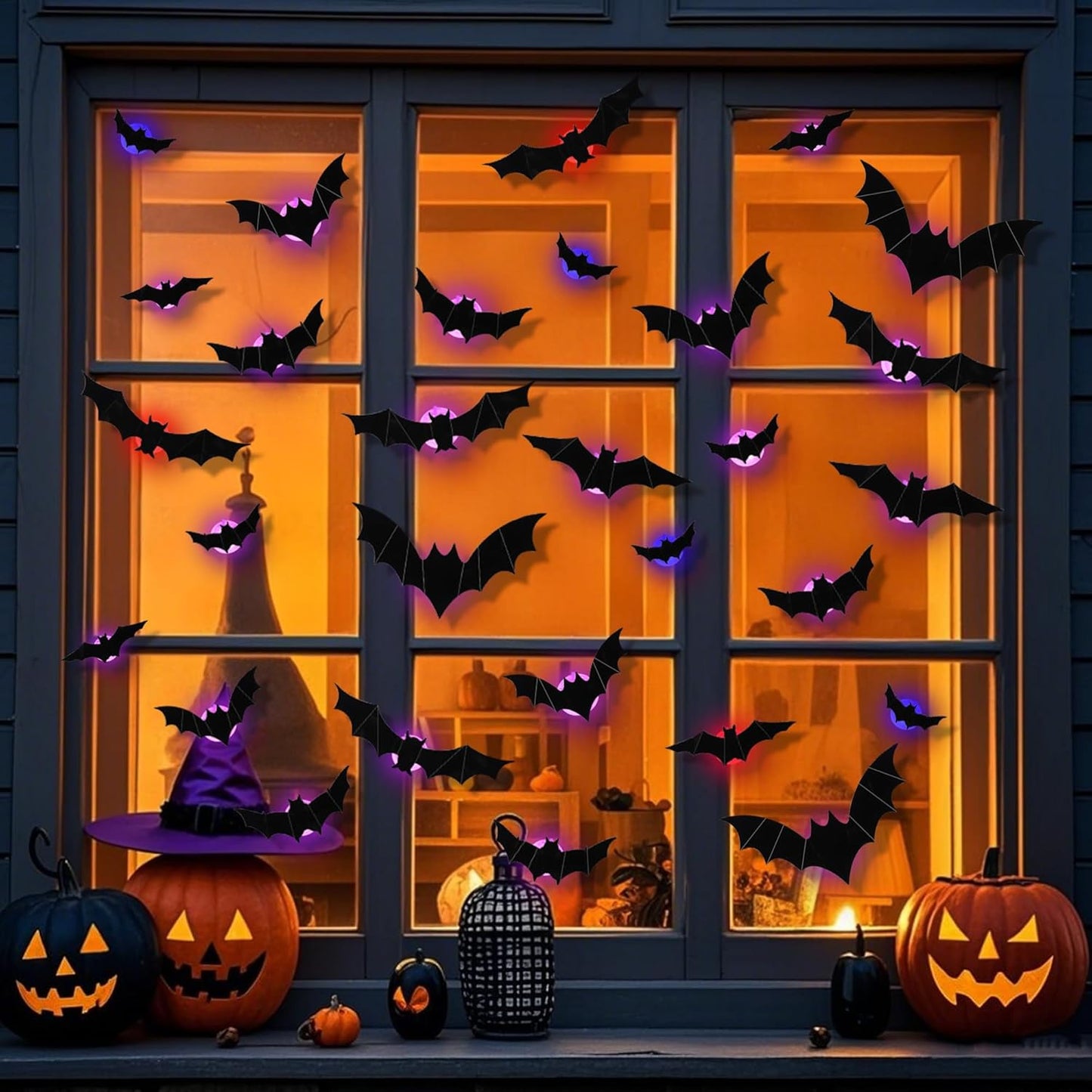 LED Light 3D Bat Stickers Assorted Size for Halloween Party