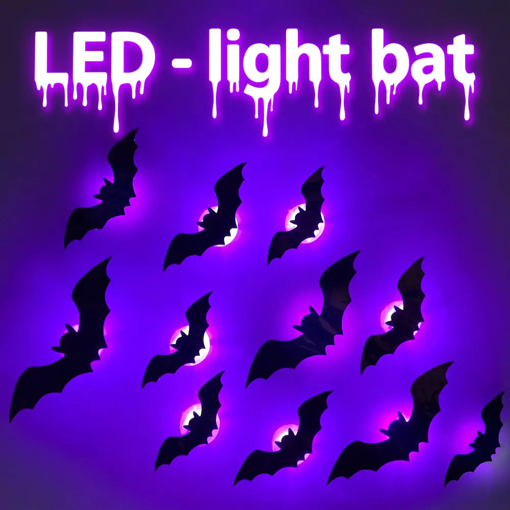 LED Light 3D Bat Stickers Assorted Size for Halloween Party