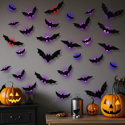 LED Light 3D Bat Stickers Assorted Size for Halloween Party