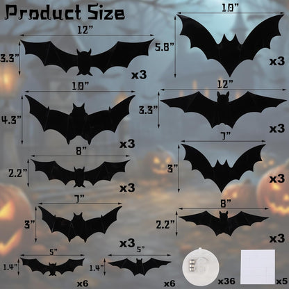 LED Light 3D Bat Stickers Assorted Size for Halloween Party
