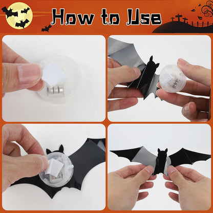 LED Light 3D Bat Stickers Assorted Size for Halloween Party