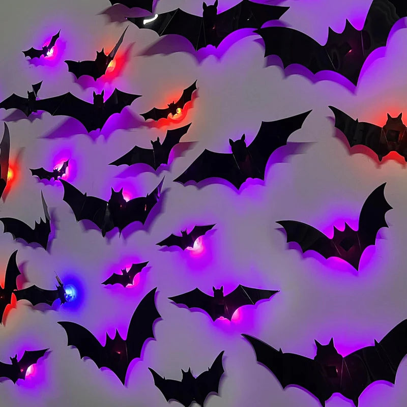 LED Light 3D Bat Stickers Assorted Size for Halloween Party